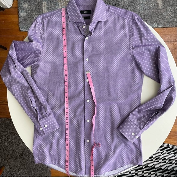 Hugo Boss Men’s Slim Fit Geometric Print Dress Shirt Purple Neck 15.5” - Picture 2 of 9